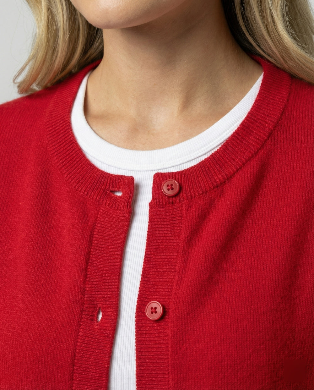 Damen Strickjacke aus Wollmischung in festlichem Rot