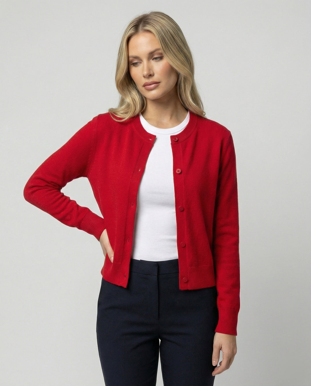 Damen Strickjacke aus Wollmischung in festlichem Rot