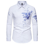 Herren Langarmhemd mit floralen Stickereien R&B