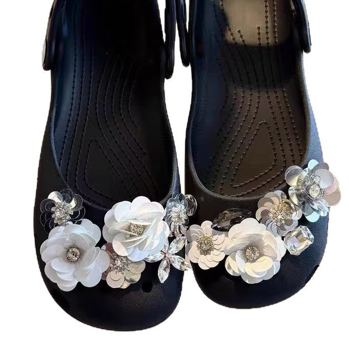 Damen Clogs mit dekorativen Blütenapplikationen und rutschfester Sohle R&B