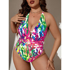 Damen Einteiler Badeanzug mit floralem Wickeldesign und verstellbarem BindR&Band R&B