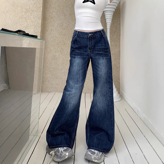 Damen Weite Jeans im lässigen Schnitt mit hoher Taille und modischen Details R&B