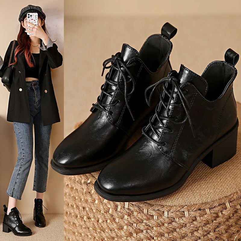 Damen Modische Schnür-Stiefeletten mit elegantem Blockabsatz