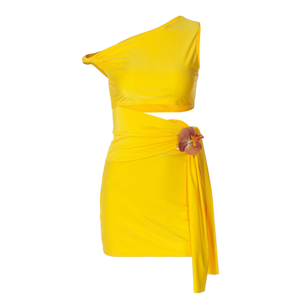 Damen Figurbetontes Wickelkleid mit asymmetrischem Schnitt und Blumenapplikation R&B