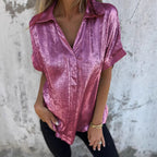 Damen Satinbluse mit modischem Kragen und elegantem Schnitt