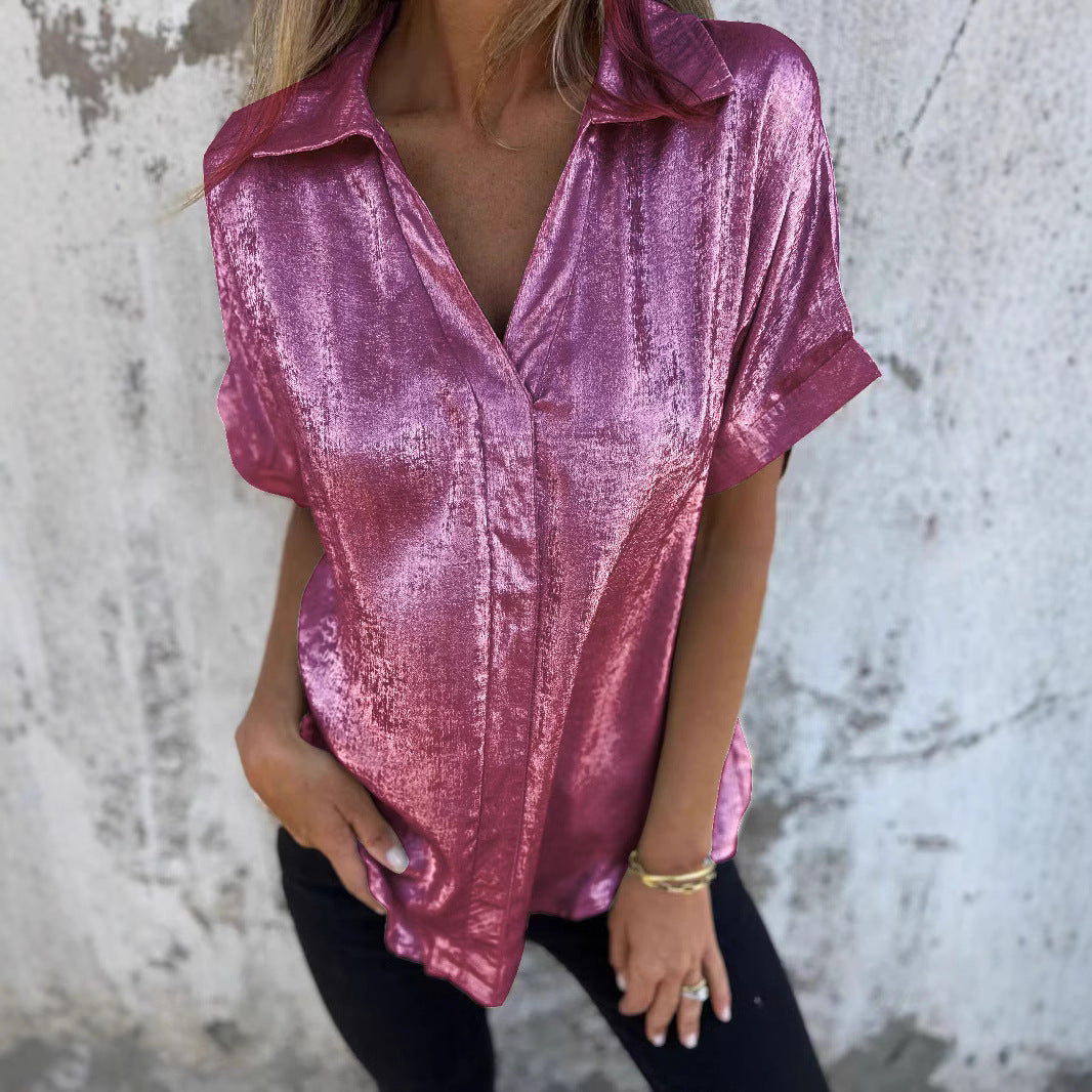 Damen Satinbluse mit modischem Kragen und elegantem Schnitt