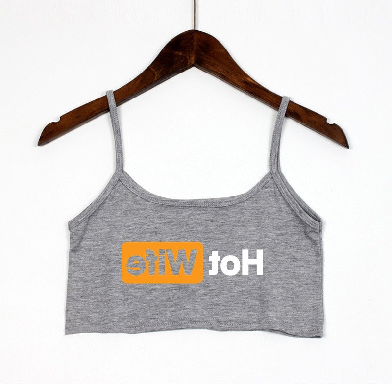 Damen Crop-Top mit modernen Schriftzügen und verstellbaren Trägern R&B