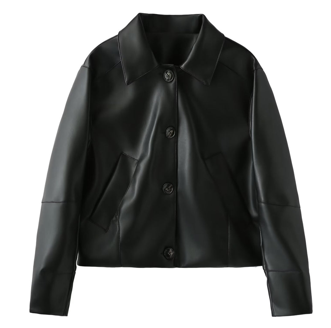Damen Kunstlederjacke mit modernen Knopfdetails R&B