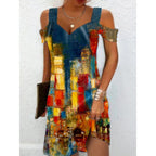 Damen Off-Shoulder Sommerkleid mit schwingendem Saum und aufregendem Spiraldesign R&B