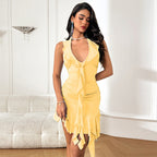 Damen Neckholder Kleid mit asymmetrischem Saum und Rüschendetails R&B