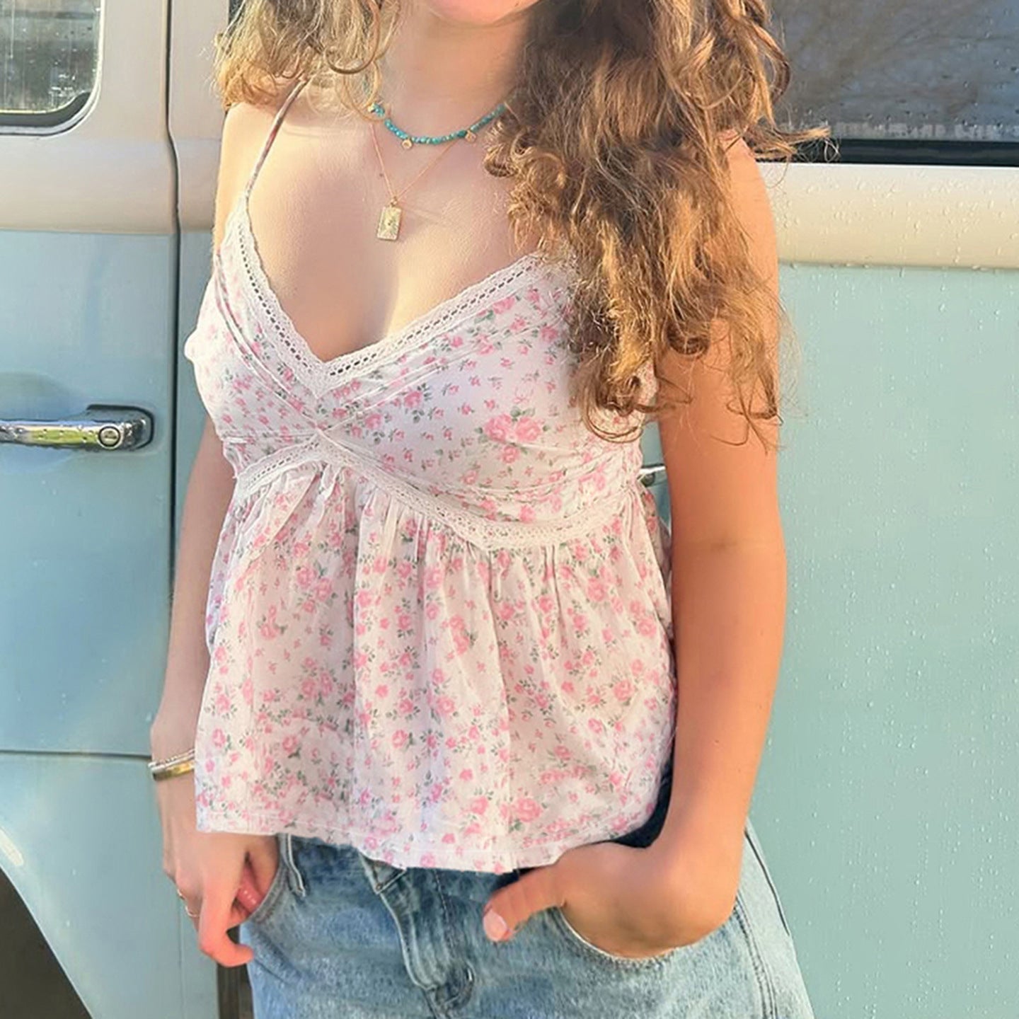 Damen Spitzen-Cami-Top mit floralem Design und lockerem Schnitt R&B
