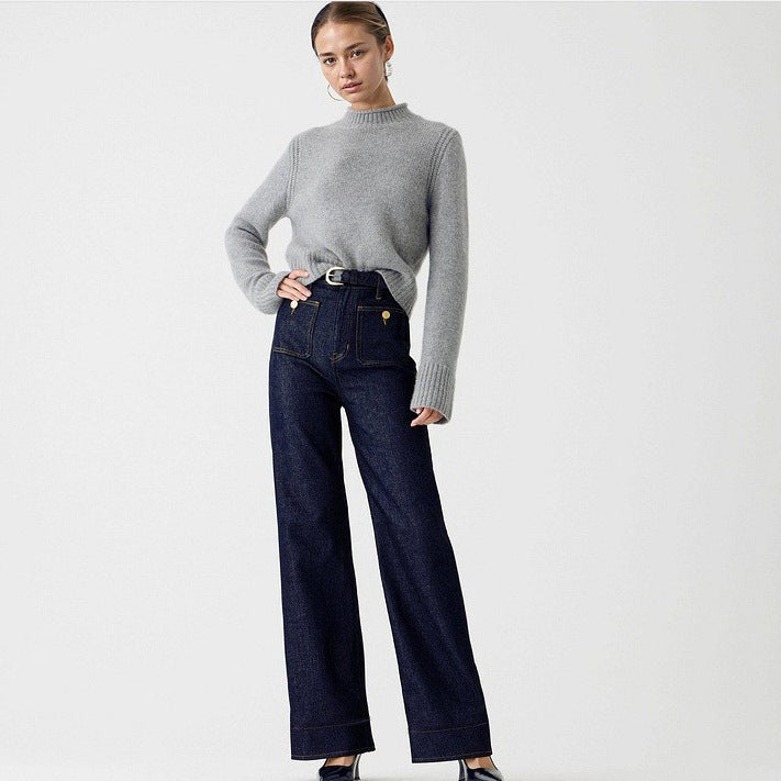 Damen Weite Komfortable Jeans mit hohen Bund R&B
