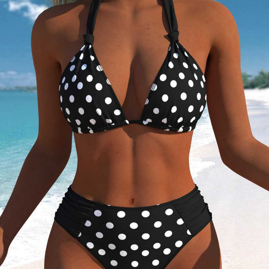 Damen Bikini-Set mit modernen Polka-Dots und hoch taillierter Bikini-Hose R&B