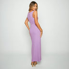 Damen figurbetontes Maxikleid mit ärmellosem Design und dezenter Drapierung R&B