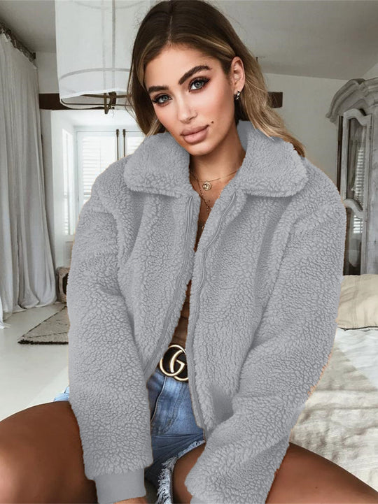 Damen Kuschelige Teddyjacke mit hohem Kragen R&B
