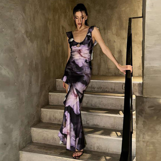 Damen Elegantes Maxikleid mit floralem Design und zarten Rüschendetails R&B