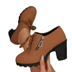 Damen Elegante und modische High-Heel Stiefel mit dekorativen Schnürsenkeln und edgy Reißverschluss R&B