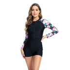 Damen Surfanzug mit floralem Langarmdesign und praktischem Reißverschluss R&B