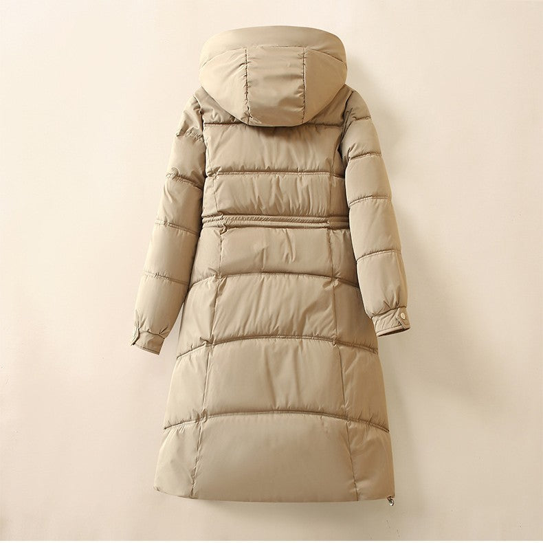 Damen Lange, warme Pufferjacke mit praktischen Taschen und Kapuze R&B
