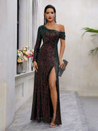 Damen Glamouröses Abendkleid mit asymmetrischem Rücken und funkelnden Akzenten R&B