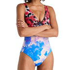 Damen moderner V-Ausschnitt Badeanzug mit floralem Design R&B