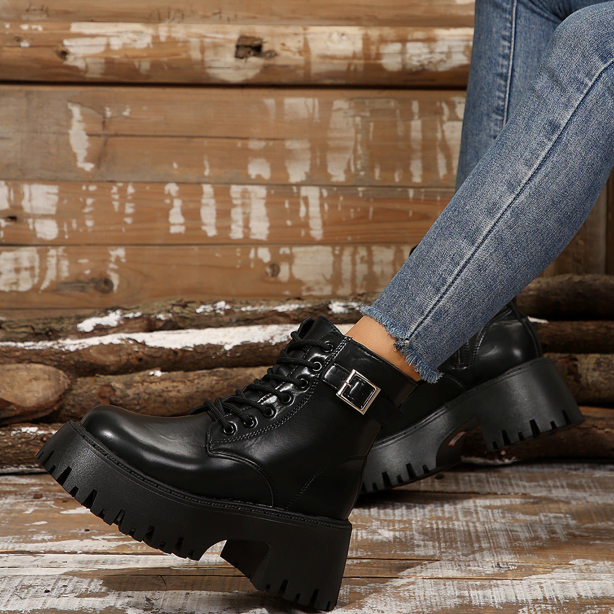 Damen Robuste Schnürstiefel mit Stylischem Profilsohle R&B