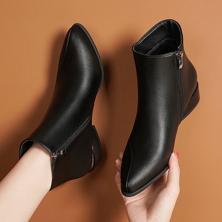 Damen elegante Ankle-Boots mit dekorativem Blockabsatz und seitlichem Reißverschluss R&B
