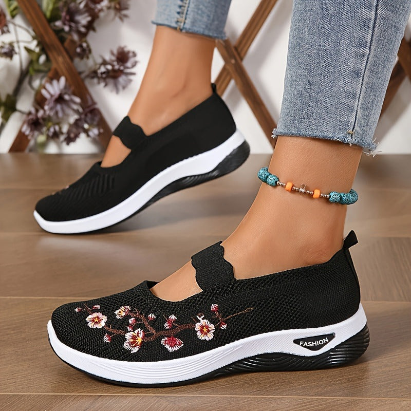 Damen modische Stoffschuhe mit elastischem Riemen und floralem Design R&B