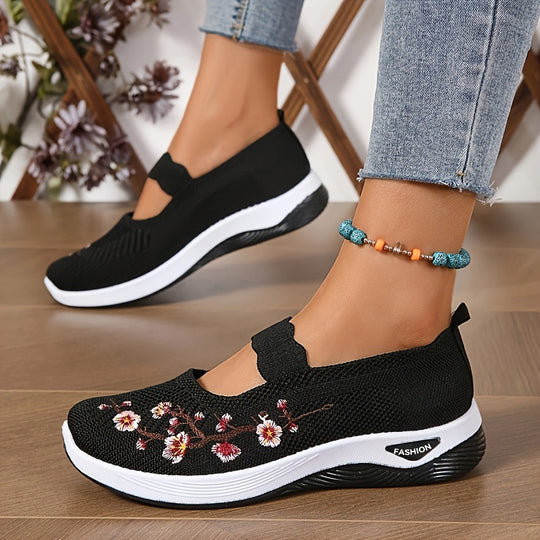 Damen modische Stoffschuhe mit elastischem Riemen und floralem Design R&B