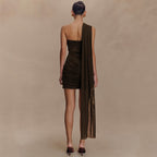 Damen Cocktailkleid mit asymmetrischem Oberteil und elegantem Drapierungsdesign R&B