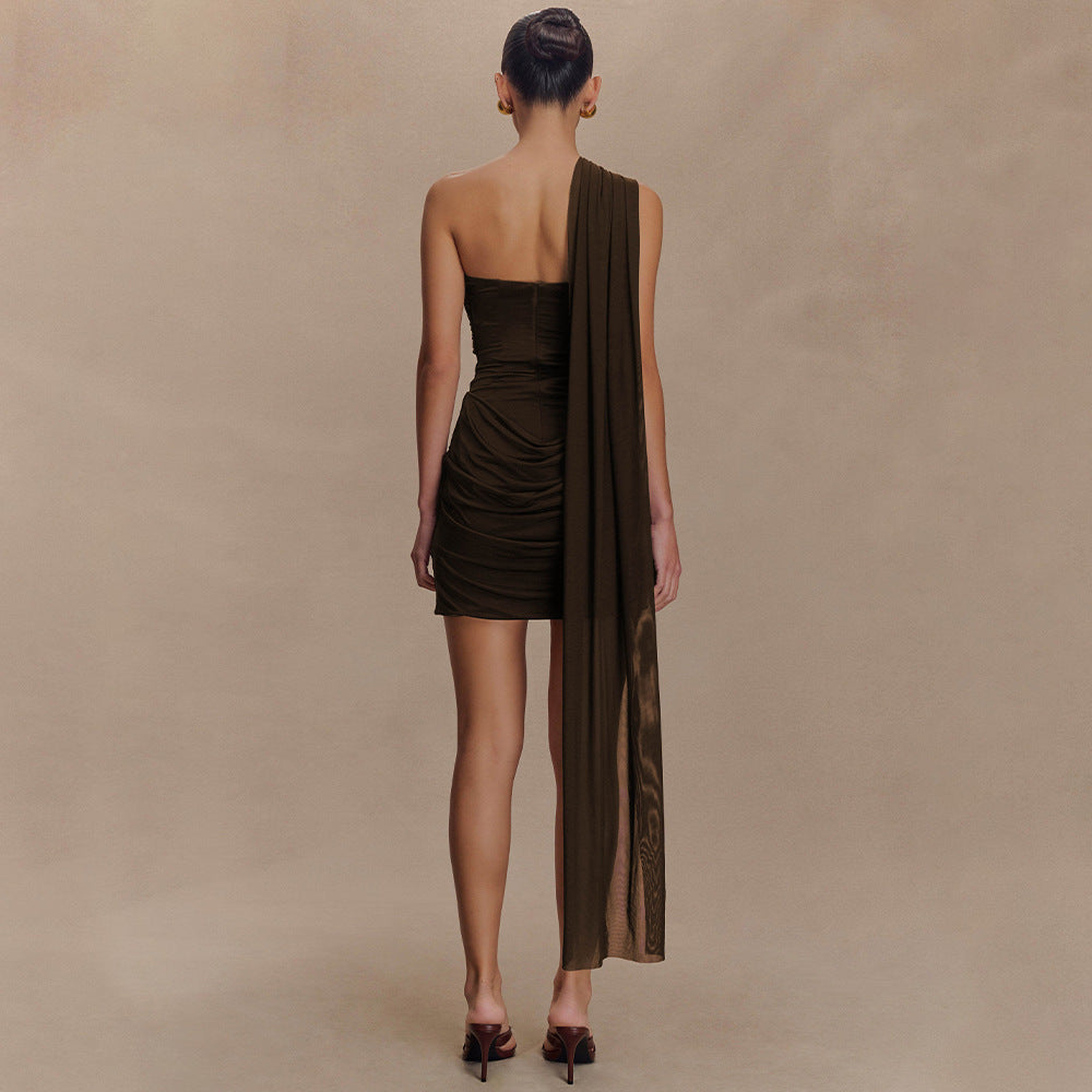 Damen Cocktailkleid mit asymmetrischem Oberteil und elegantem Drapierungsdesign R&B