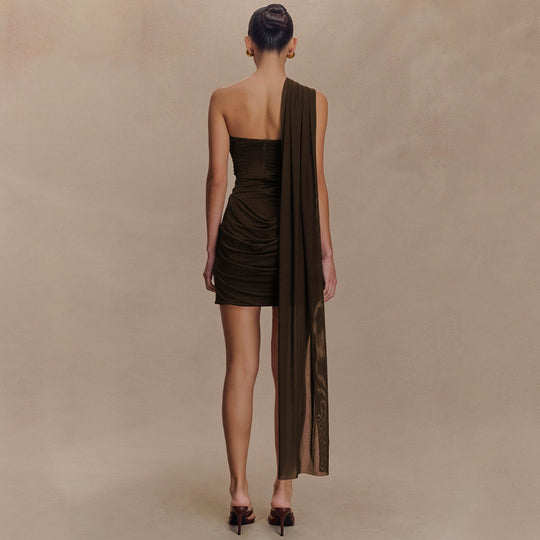 Damen Cocktailkleid mit asymmetrischem Oberteil und elegantem Drapierungsdesign R&B