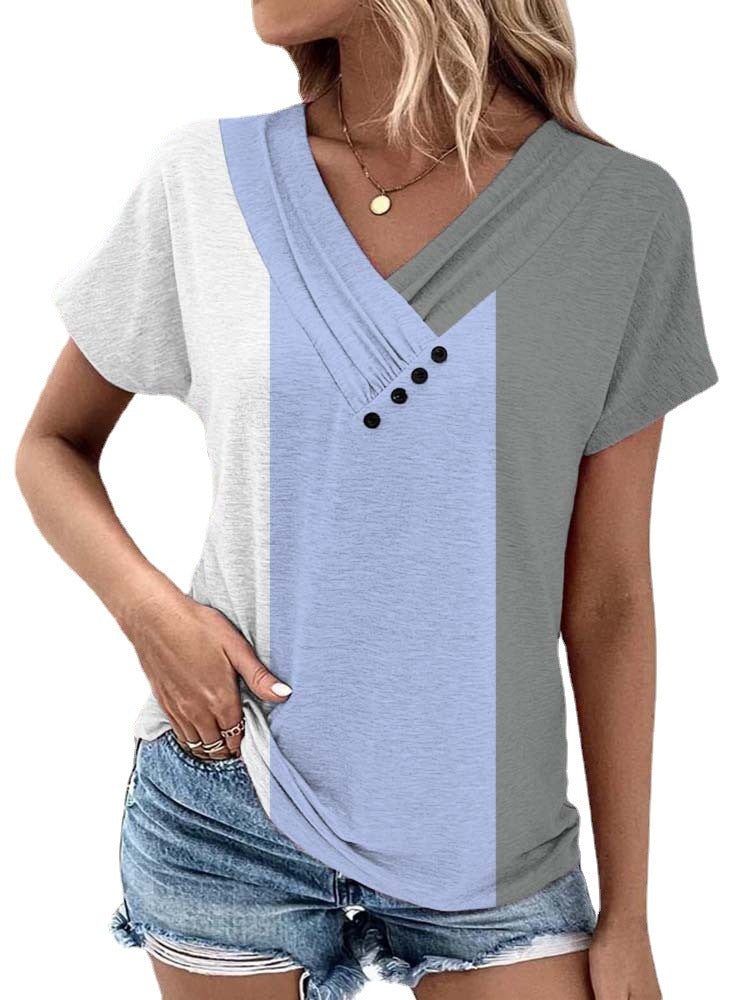 Damen Halbarm Bluse mit V-Ausschnitt und Knopfdetails R&B