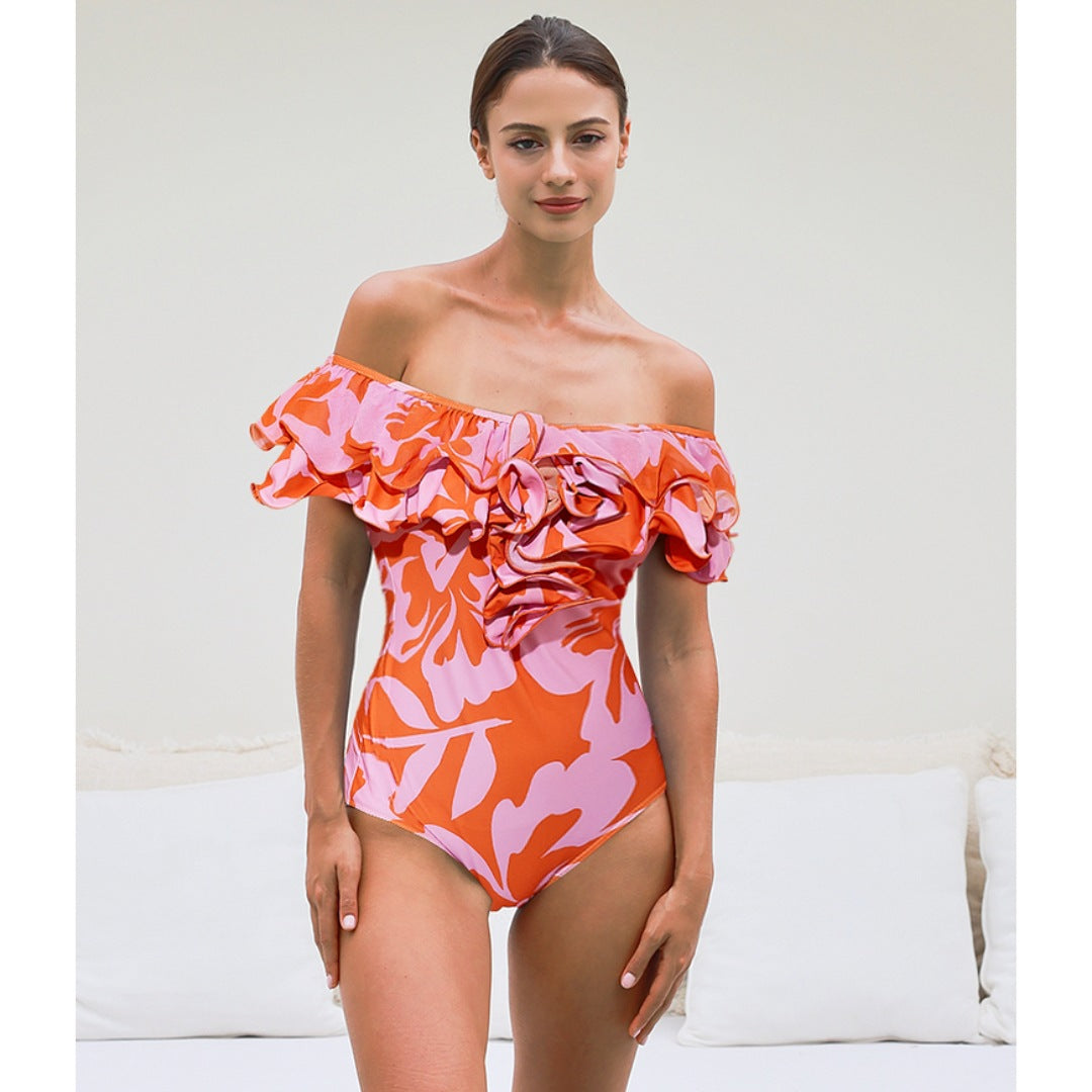 Damen Einteiliger Badeanzug mit eleganten Rüschendetails R&B