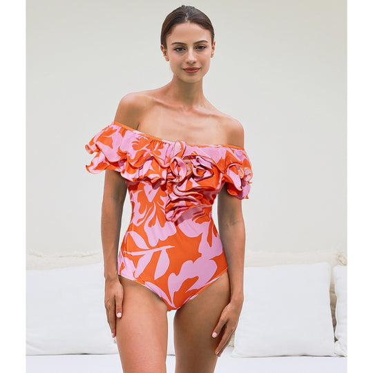 Damen Einteiliger Badeanzug mit eleganten Rüschendetails R&B
