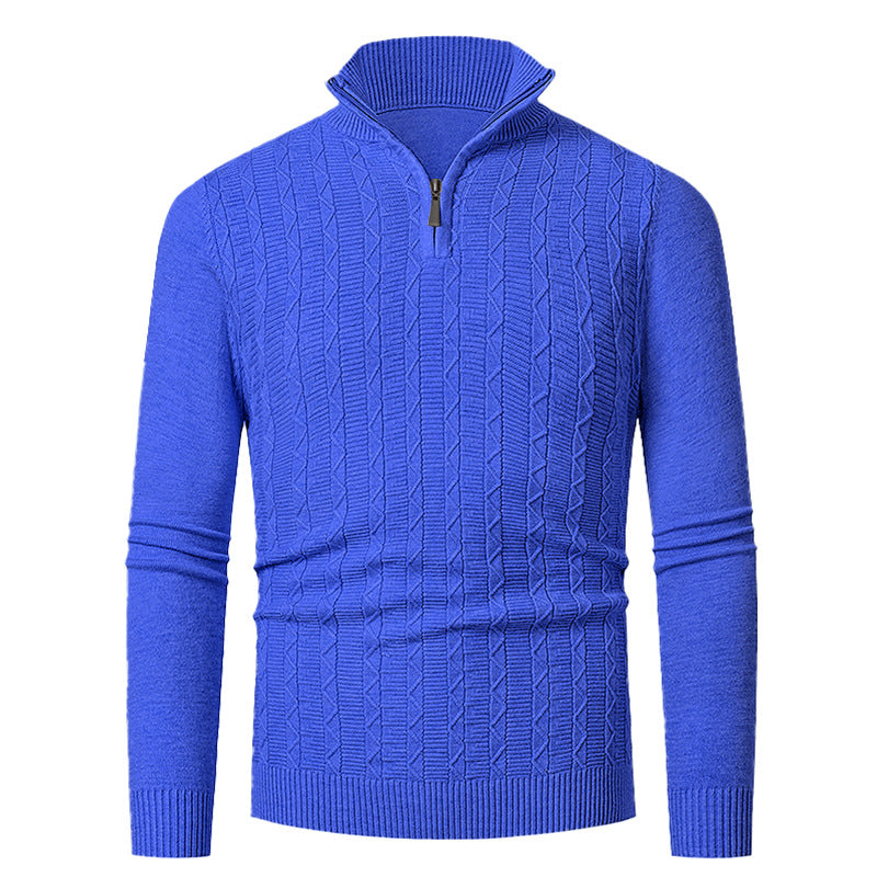 Herren Strickpullover mit hohem Kragen und feinem Zopfdesign R&B