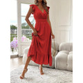 Damen Maxikleid mit voluminösen Rüschenärmel und elegantem Bund R&B