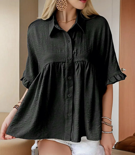 Damen Fließendes Kurzarmblusenshirt mit Rüschendetails R&B
