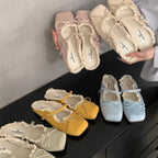 Damen elegante Ballerinas mit zartem Riemchen und Spitzenbesatz R&B