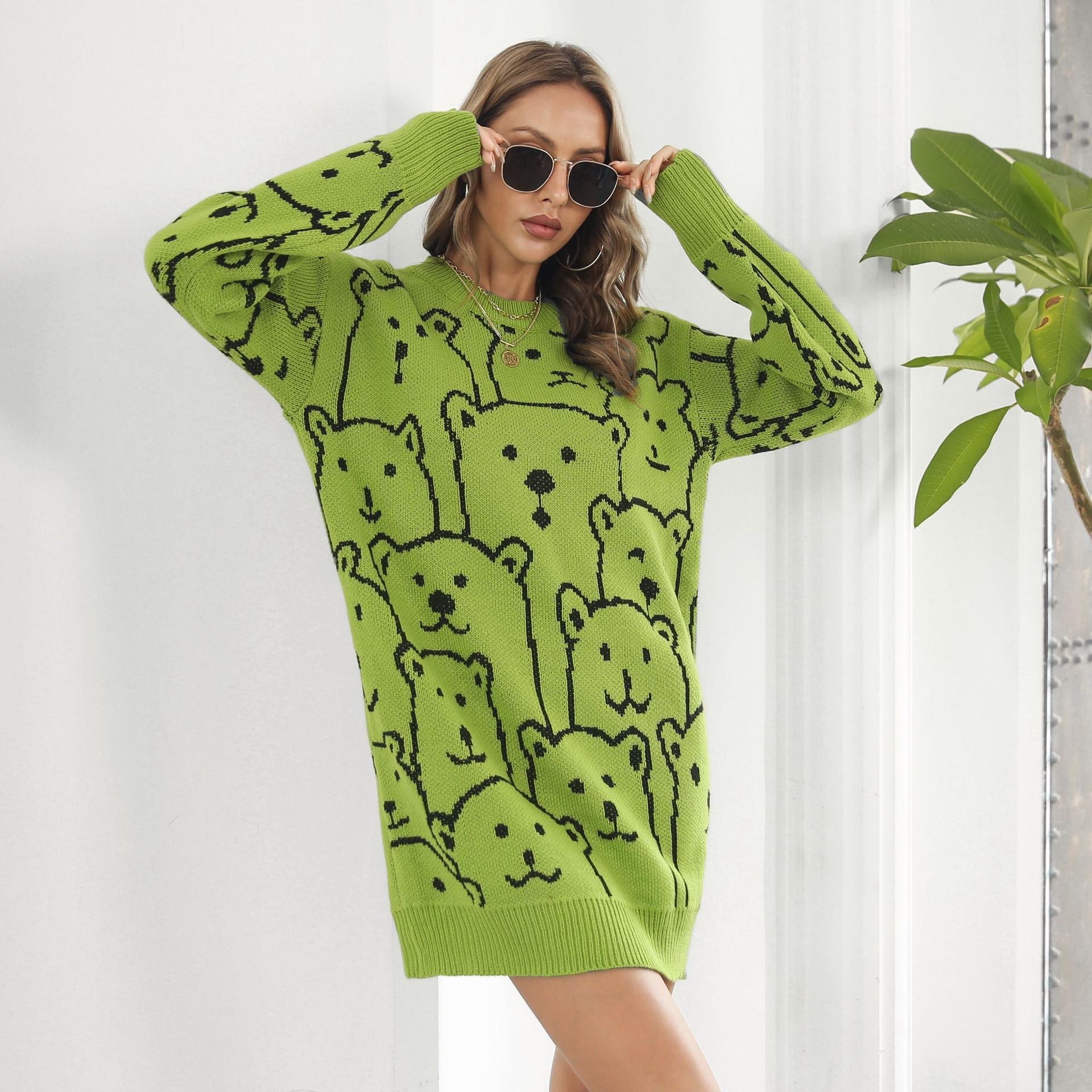 Damen Oversized Pullover mit fröhlichem Bärenmotiv R&B