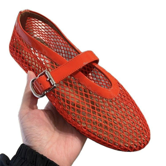 Damen Netz-Ballerinas mit elegantem Riemen und bequemer Sohle R&B