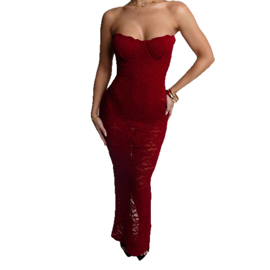 Damen Spitzenabendkleid mit herzförmigem Ausschnitt und figurbetontem Schnitt R&B