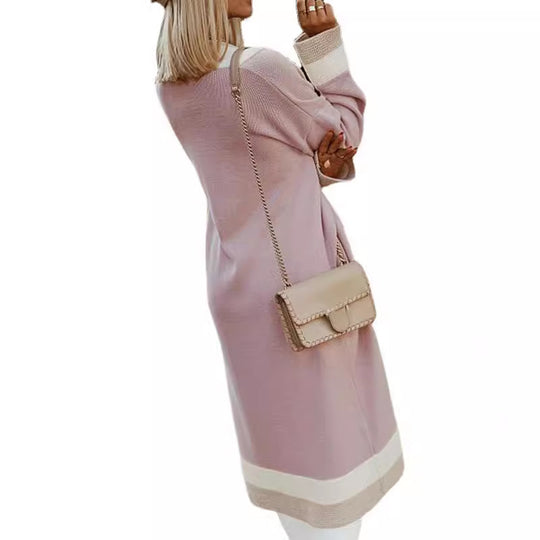 Damen lange Strickjacke mit Farbblockdesign und offenen Front R&B