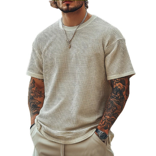 Herren lässiges Waffelstrick-T-Shirt mit Rundhalsausschnitt R&B
