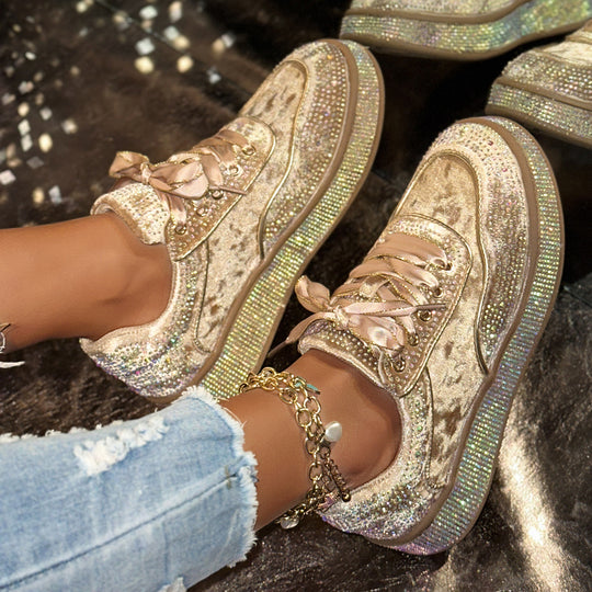 Damen Glamouröse Sneaker mit funkelnden Strass-Applikationen und bequemer Sohle R&B