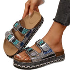 Damen Bequeme Riemensandalen mit Funkelnden Akzenten und Verstellbaren Riemen R&B