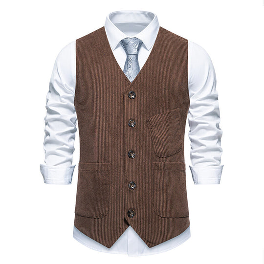 Herren elegante Cordweste mit praktischen Taschen und fein strukturiertem Design R&B