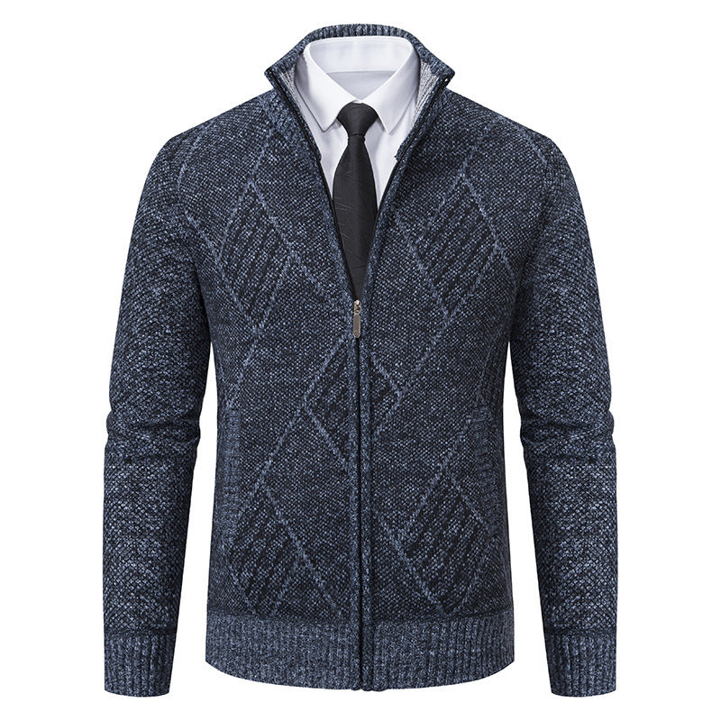Herren modische Strickjacke mit hohem Kragen und stilvollem Zopfmuster R&B