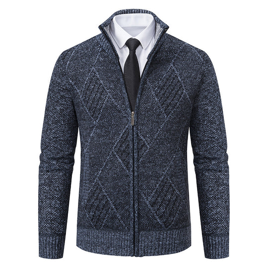Herren modische Strickjacke mit hohem Kragen und stilvollem Zopfmuster R&B