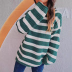Damen lässiger Strickpullover mit blockierendem Streifenmuster und weitem Schnitt R&B